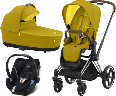 Kočárek CYBEX Set Priam Chrome Brown Seat Pack 2022 včetně Aton 5, mustard yellow - 1
