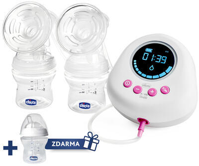 Elektrická odsávačka mateřského mléka CHICCO Double Pink 2022 + ZDARMA Láhev kojenecká Natural Feeling 150ml - 1