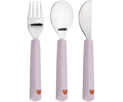Dětský příbor LÄSSIG Cutlery with Silicone Handle 3pcs Happy Rascals 2024, heart lavender - 1