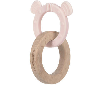 Kousátko LÄSSIG Teether Ring 2in1 Wood/Silikone Little Chums 2023, mouse - 1