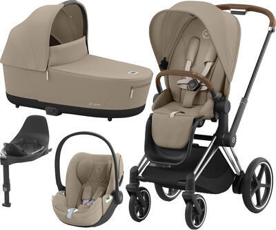 Kočárek CYBEX Set e-Priam Chrome Brown Seat Pack 2024 včetně Cloud T i-Size PLUS a báze, cozy beige - 1