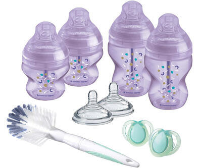 Set kojeneckých lahví s kartáčem TOMMEE TIPPEE Advanced ANTI-COLIC Smíšené velikosti 9 ks 2023, fialová - 1
