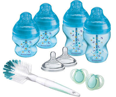 Set kojeneckých lahví s kartáčem TOMMEE TIPPEE Advanced ANTI-COLIC Smíšené velikosti 9 ks 2023, modrá - 1