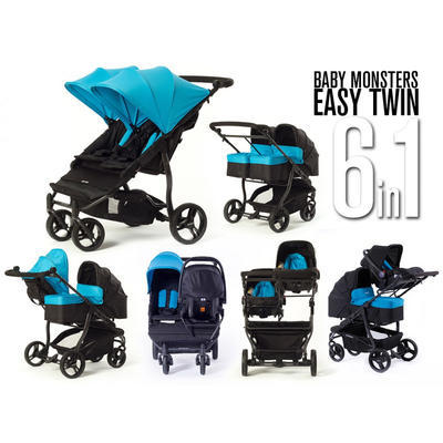 Kočárek BABY MONSTERS Easy Twin Black Colour Pack 2020, světle modrá/světle růžová - 6